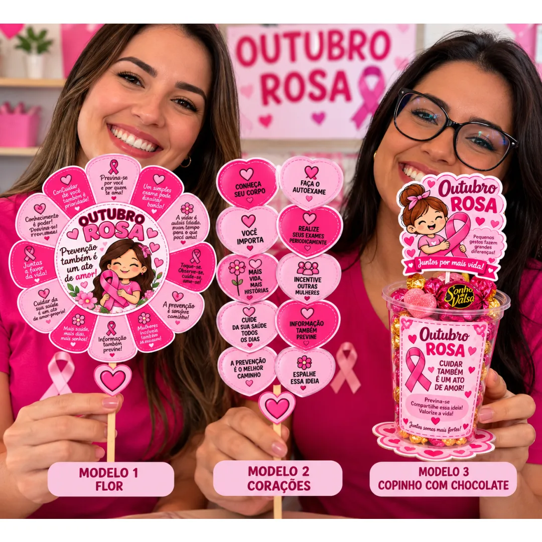 Outubro Rosa na Escola — Kit de Lembrancinhas para Professoras em PDF