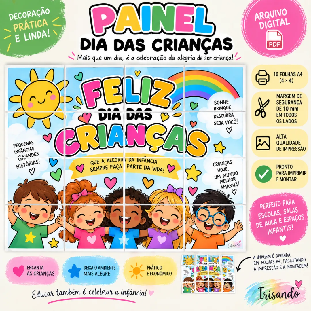 🎈 Painéis Dia das Crianças | 2 Modelos em PDF para Imprimir e Montar
