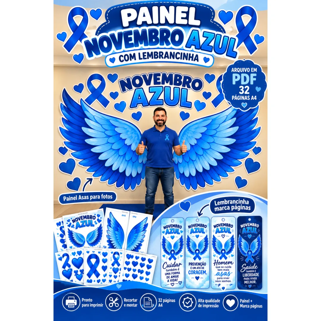 Painel Asas de Anjo Novembro Azul - PDF Educação Infantil 
