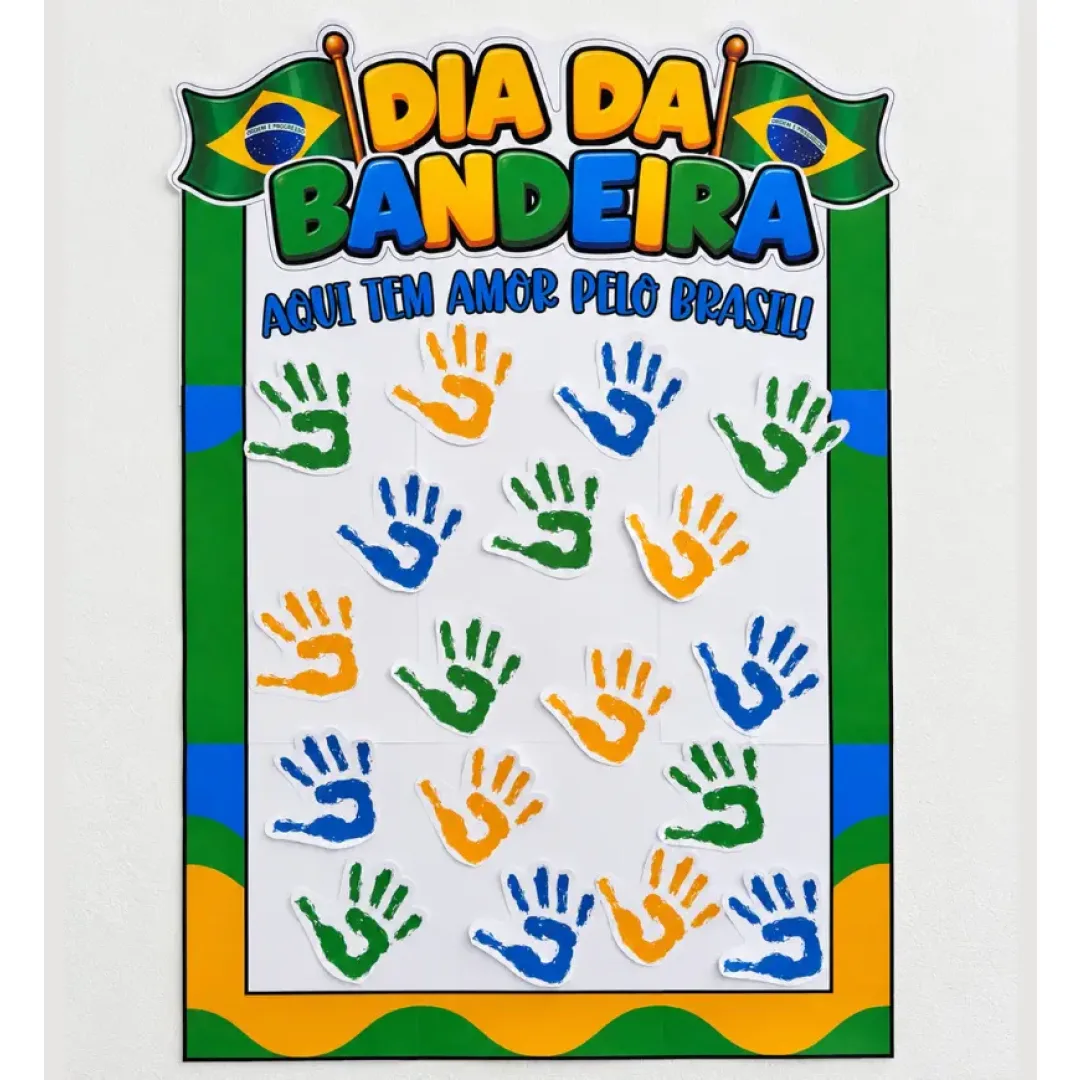 Painel Coletivo Dia da Bandeira com Carimbo de Mãos