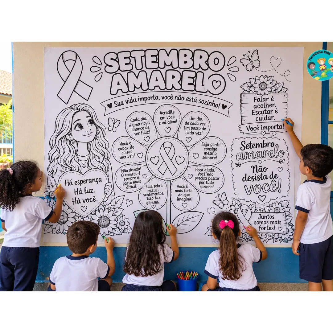 PAINEL COLETIVO SETEMBRO AMARELO 💛 🎨 PARA COLORIR COM A TURMA!  Que tal transformar o Setembro Amarelo em um momento d