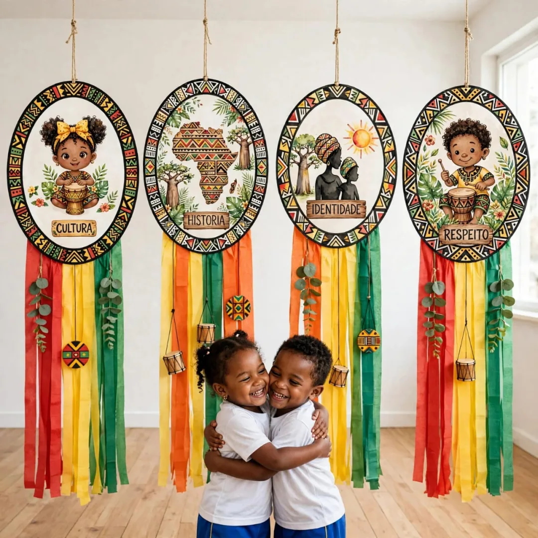 Painel Consciência Negra Infantil – 4 Quadros Decorativos para Mural | PDF para Imprimir