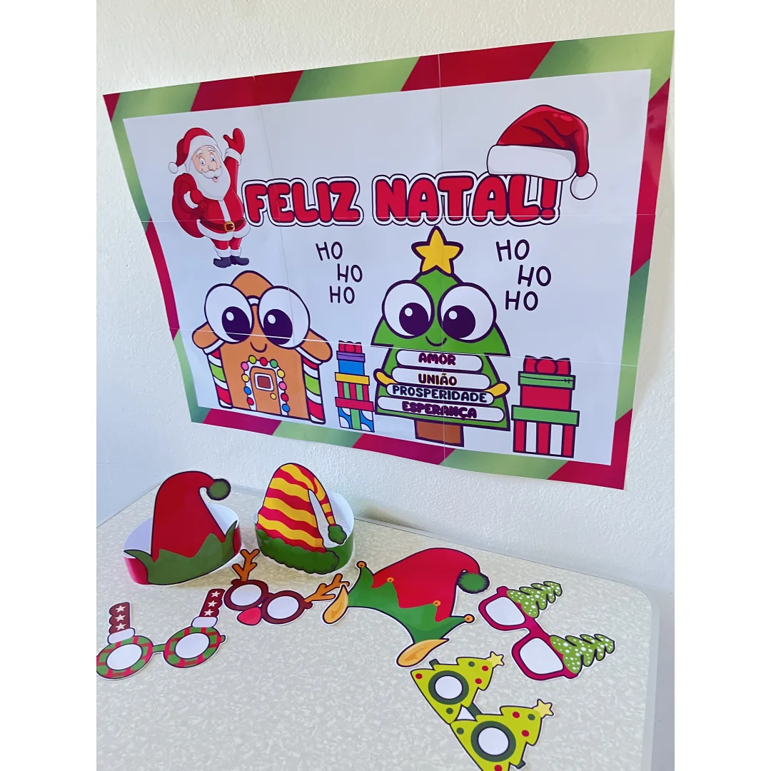 Painel de Natal para Escola Óculos e Gorros em PDF