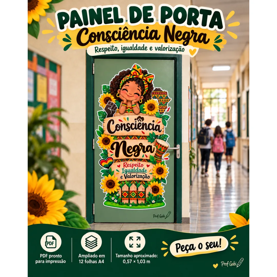 Painel de Porta Consciência Negra: Respeito Igualdade e Valorização em PDF