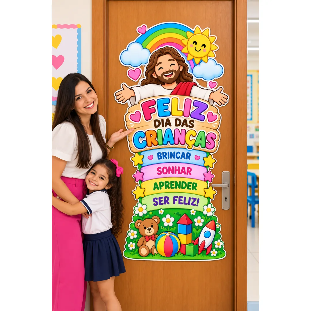Painel de Porta – Feliz Dia das Crianças com Jesus em PDF