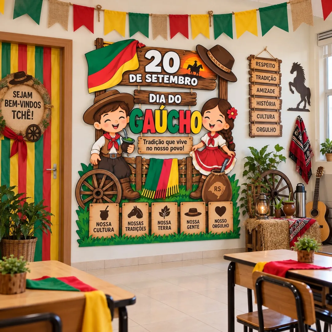 Painel Decorativo Dia do Gaúcho. Ideal para Educação Infantil, Anos Iniciais em Pedra Pronto para Imprimir