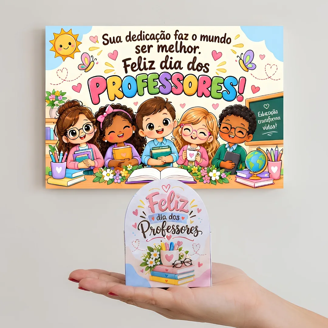 Painel Dia dos Professores + Porta Bombom – Kit para Decoração Escolar