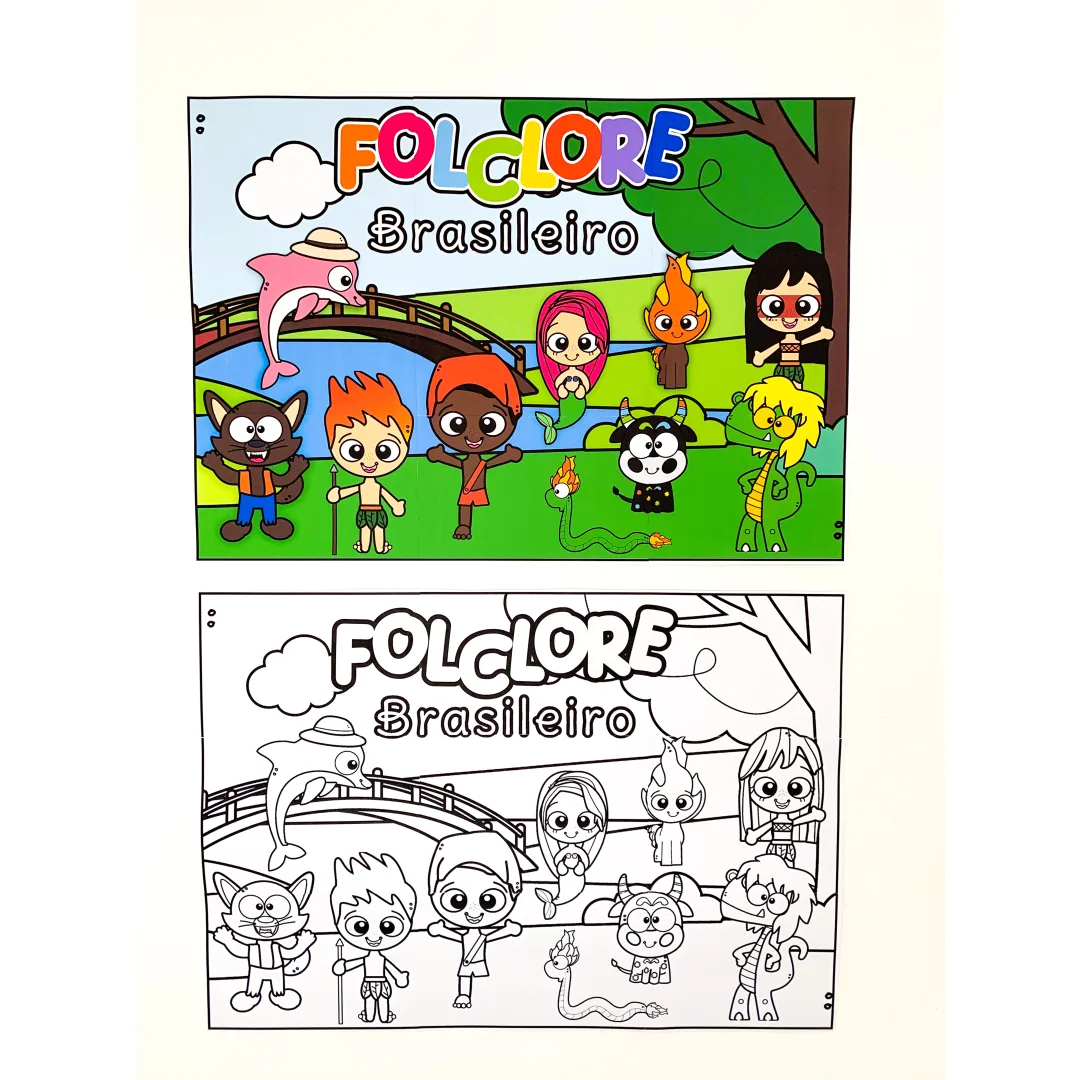 Painel Folclore - Colorido e para Colorir