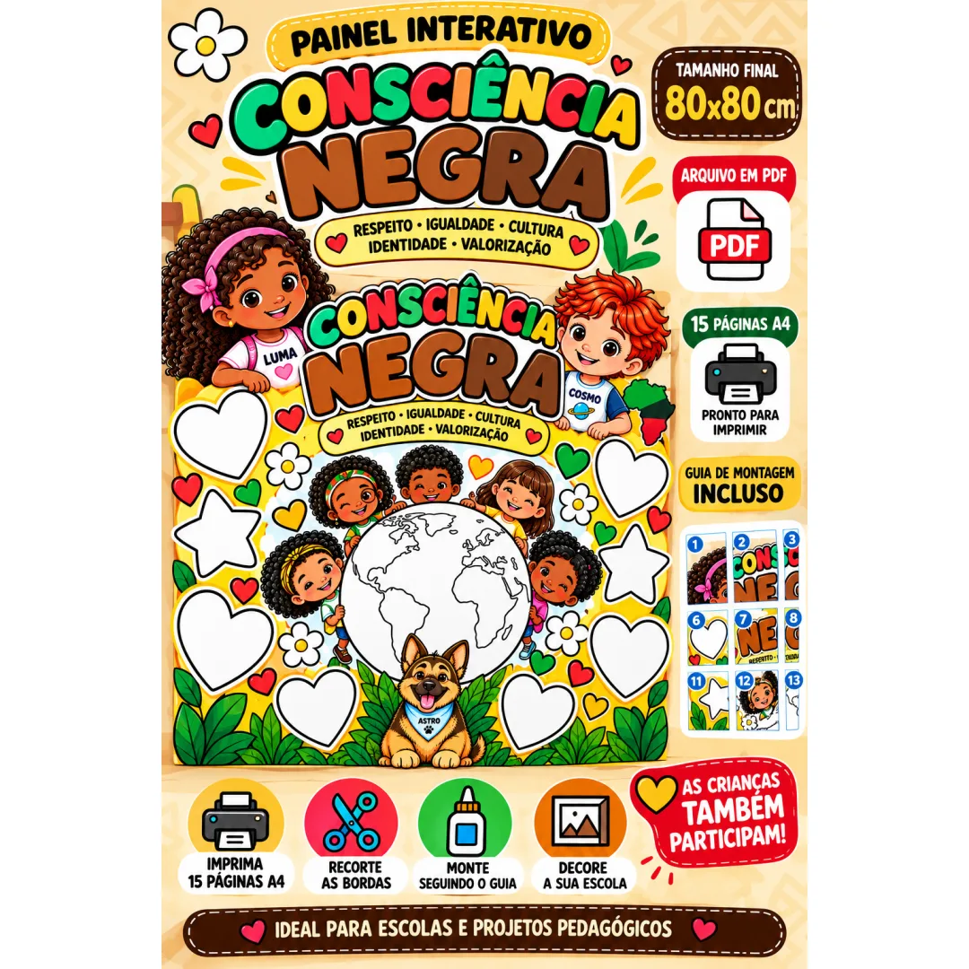Painel Interativo Consciência Negra 80x80 Cm – Educação Infantil em PDF para Imprimir