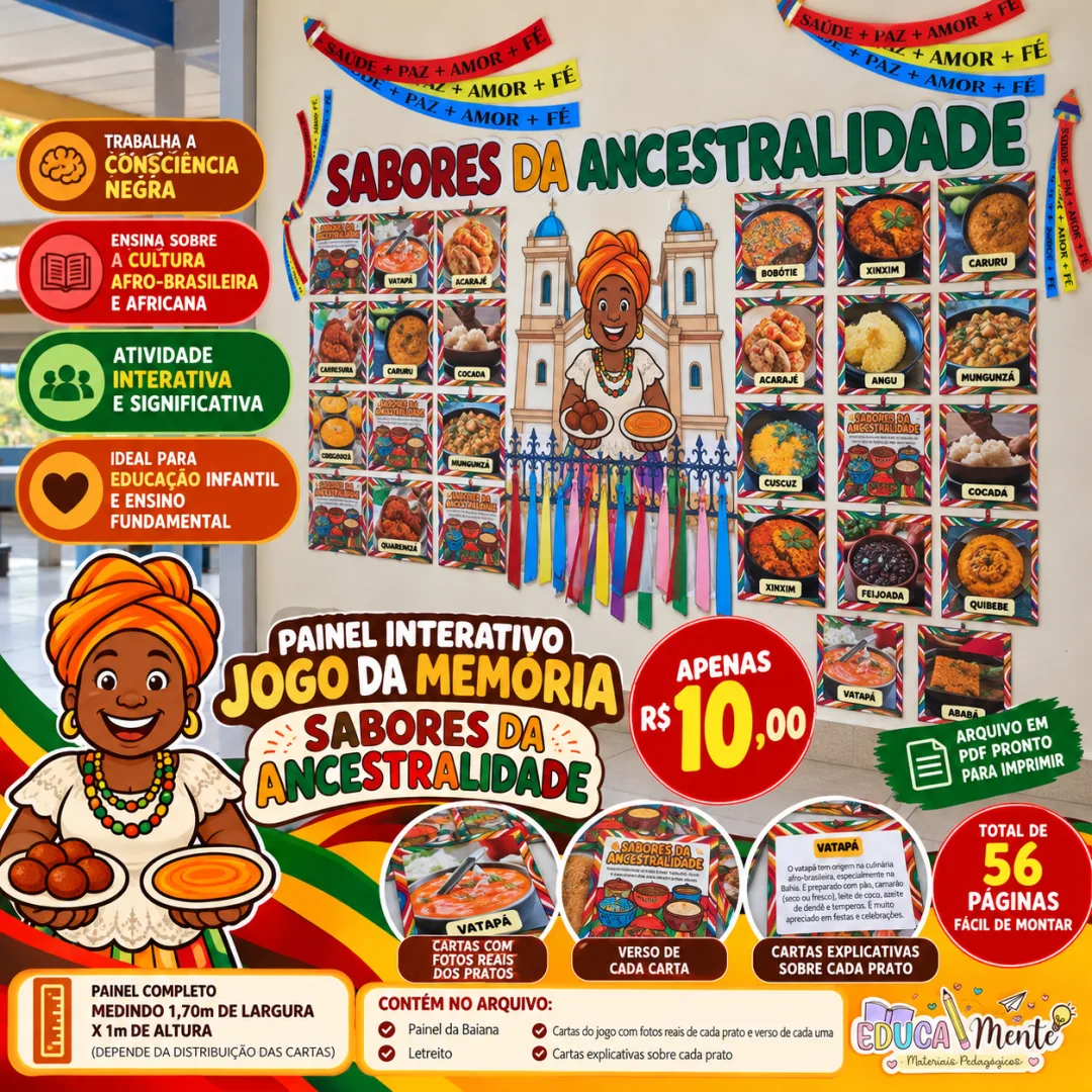 🤎🧡 PAINEL INTERATIVO JOGO DA MEMÓRIA – "SABORES DA ANCESTRALIDADE" 🧡🤎