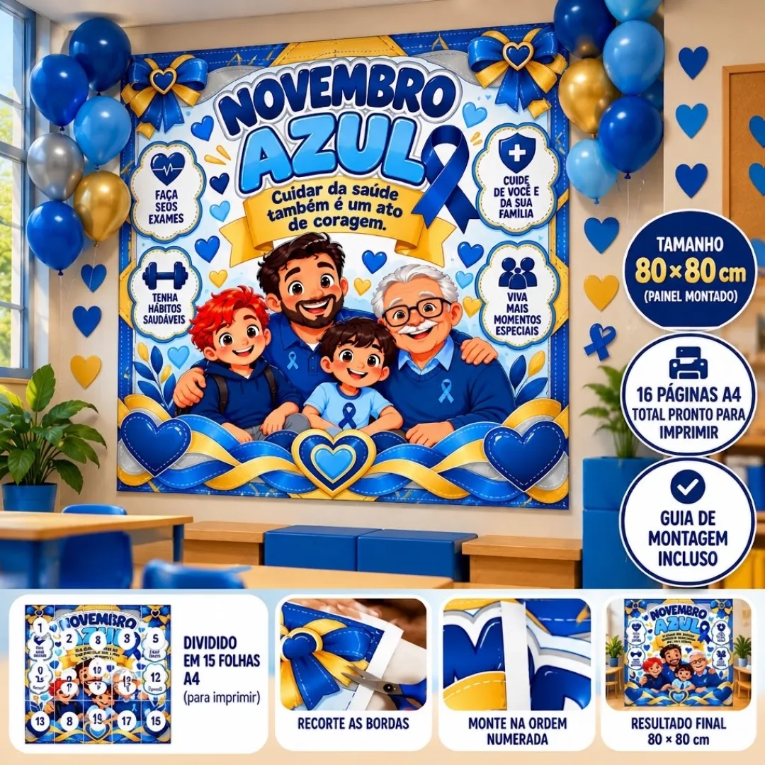 Painel Novembro Azul 80x80 Cm:Família e Prevenção em PDF para Imprimir