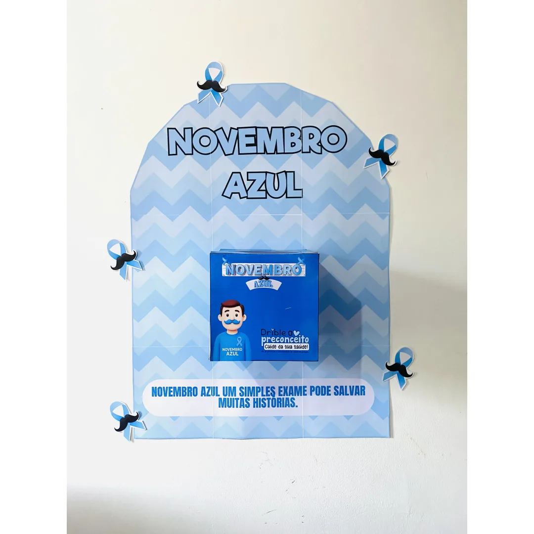  Painel Novembro Azul com Caixa e 24 Fichas de Conscientização