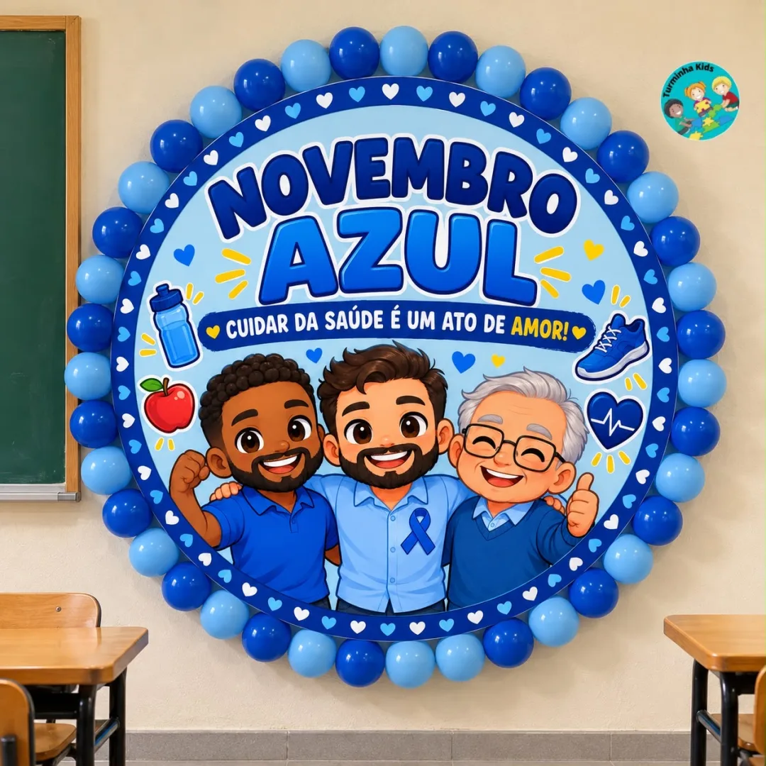 PAINEL NOVEMBRO AZUL — CUIDAR É UM ATO DE AMOR! 💰6,00 Leve uma mensagem de cuidado para sua escola com um painel redond