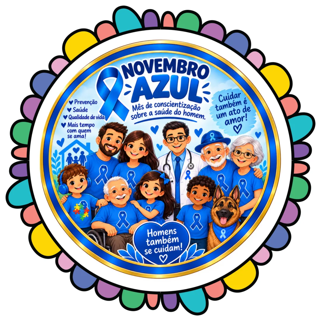Painel Novembro Azul Educação Infantil 52 cm – Arte Digital para Imprimir e Montar (6 folhas A4 + Guia de Montagem