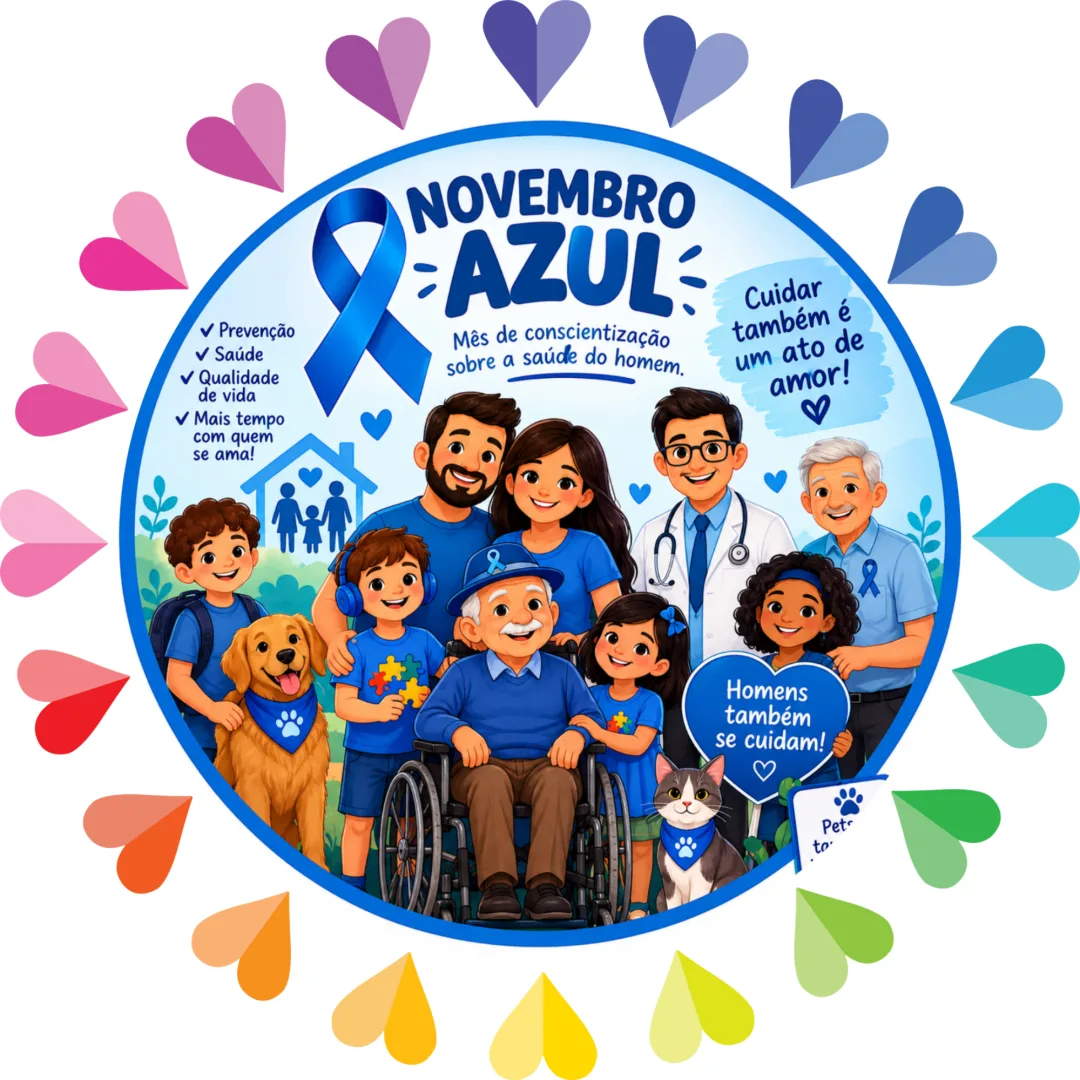 Painel Novembro Azul PP educação Coloridos – Arte Digital para Imprimir e Montar (6 folhas A4 + Guia de Montagem)