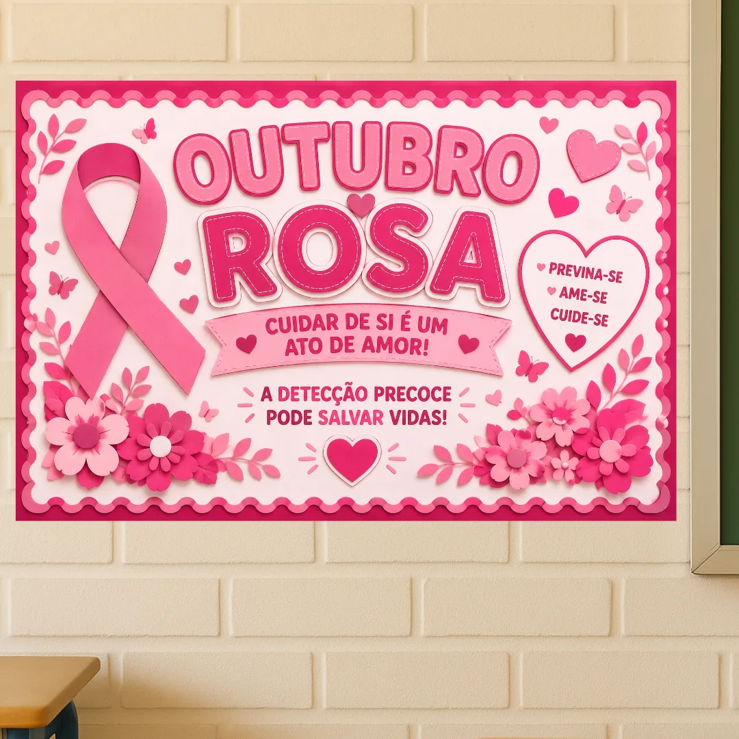 Painel Outubro Rosa em PDF (Ampliado em 8 e 18 Folhas A4)
