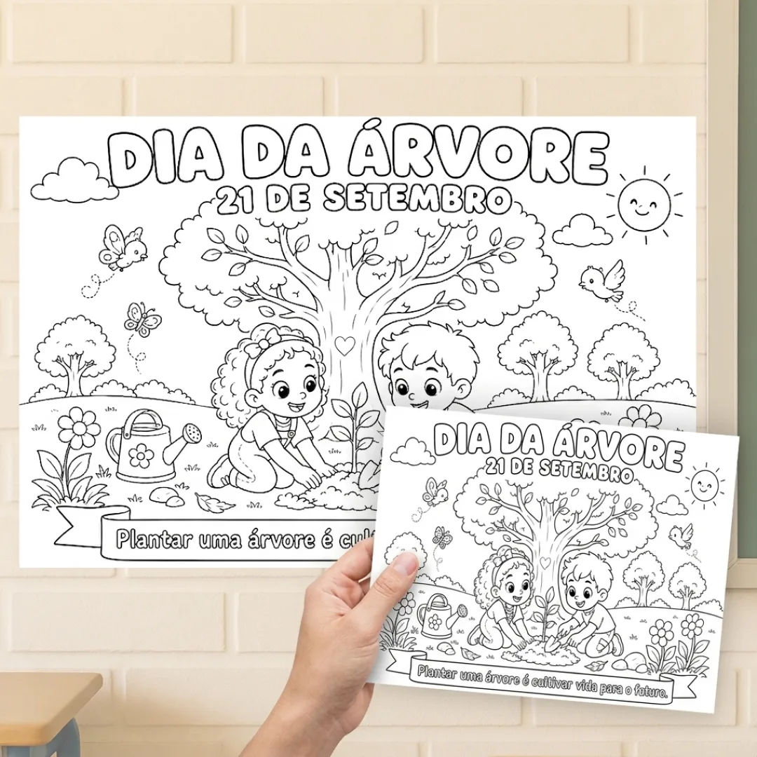 Painel para colorir Dia da Árvore(8 ou 18 folhas) + folha Individual