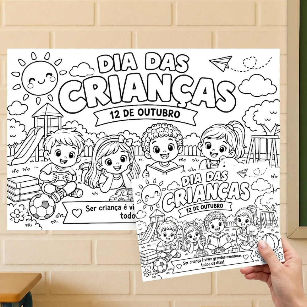 Painel para Colorir Dia das Crianças (8 e 18 Folhas A4) + folha a4