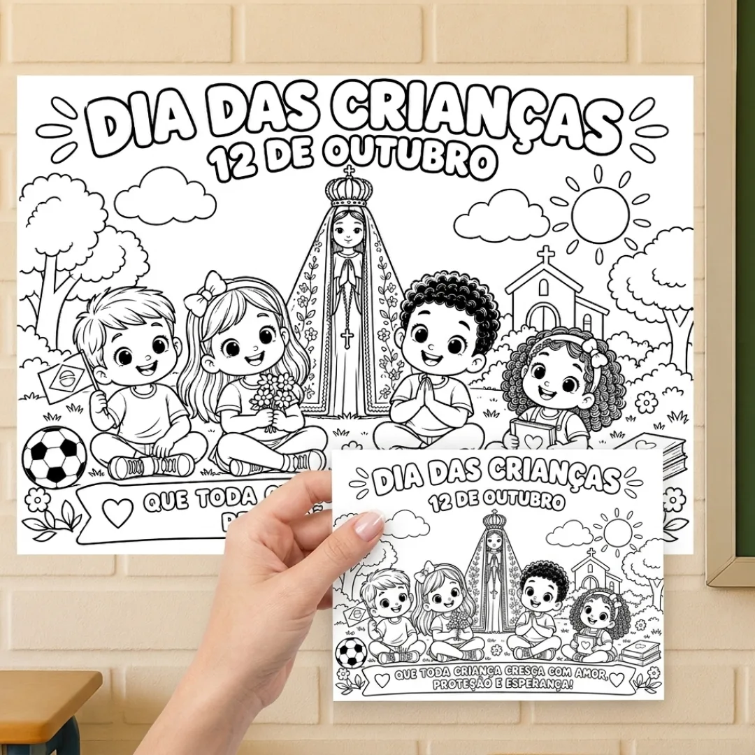 Painel para Colorir Dia das Crianças e Nossa Senhora Aparecida em PDF