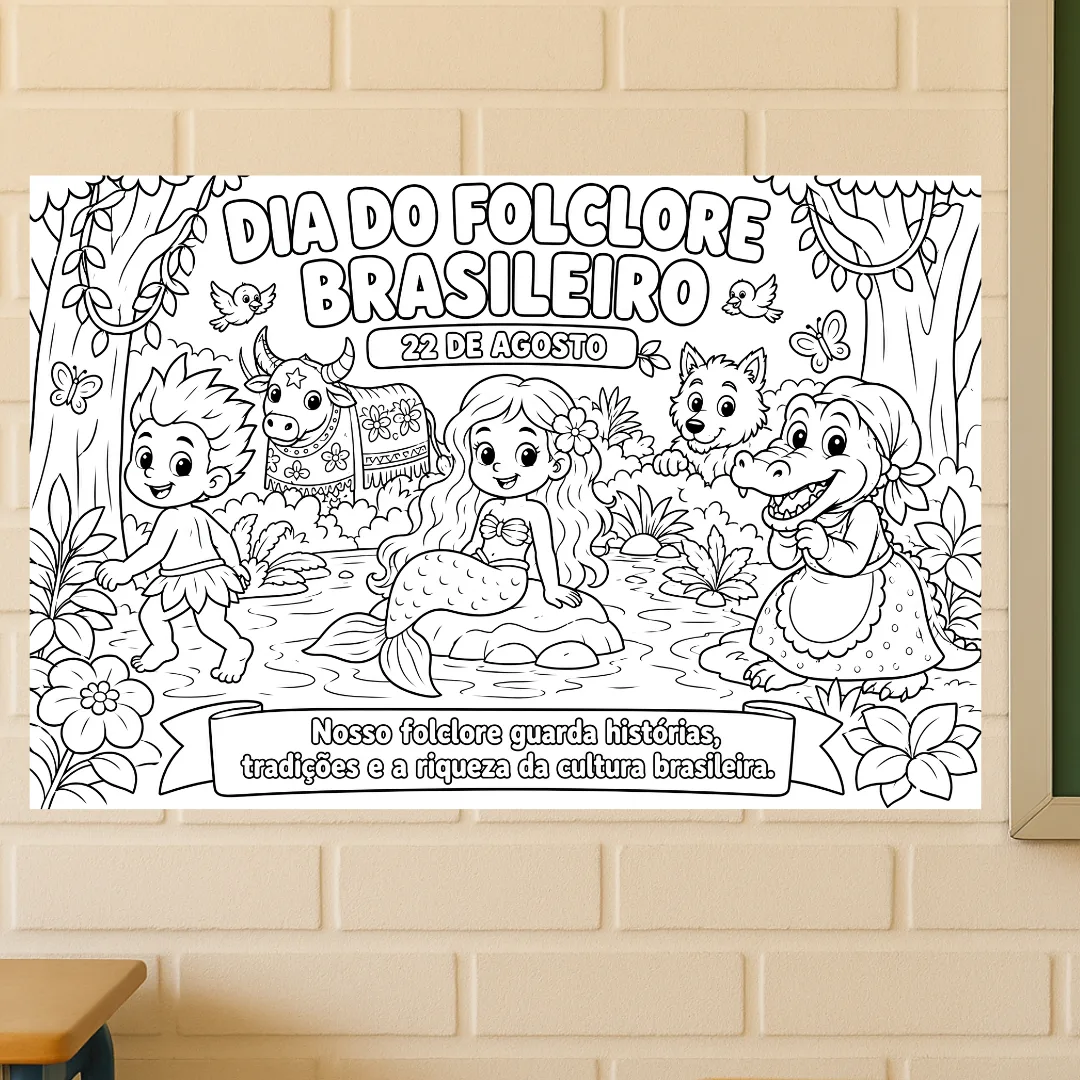 Painel para Colorir – Dia do Folclore Brasileiro (8 ou 18 Folhas A4)
