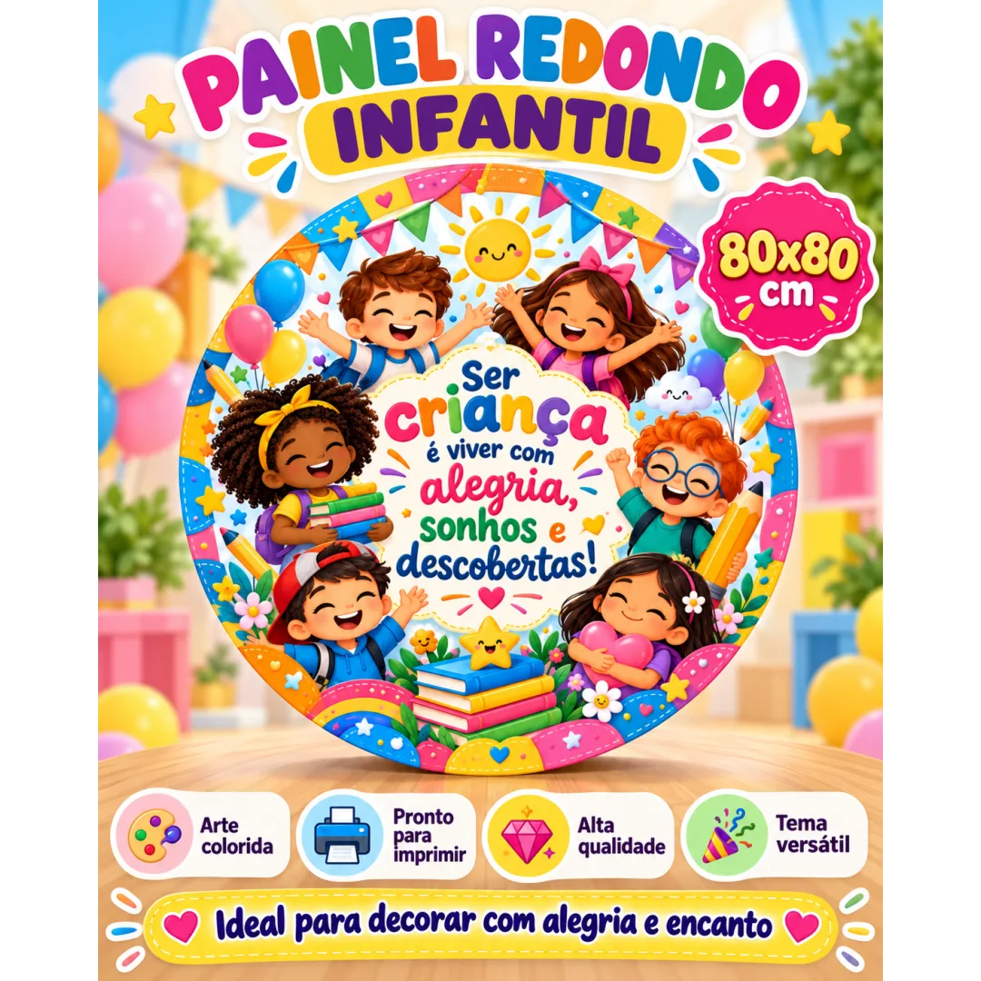 Painel Redondo Infantil 80×80 cm – Escolas e Festas em PDF