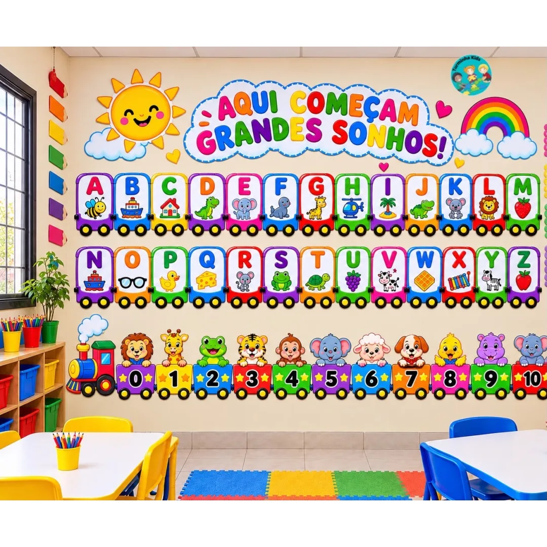 ✨ PAINEL TRENZINHO DO ALFABETO + NUMERAIS ✨🚂  Deixe a sala de aula muito mais colorida, lúdica e encantadora! 💖🌈  🚂 