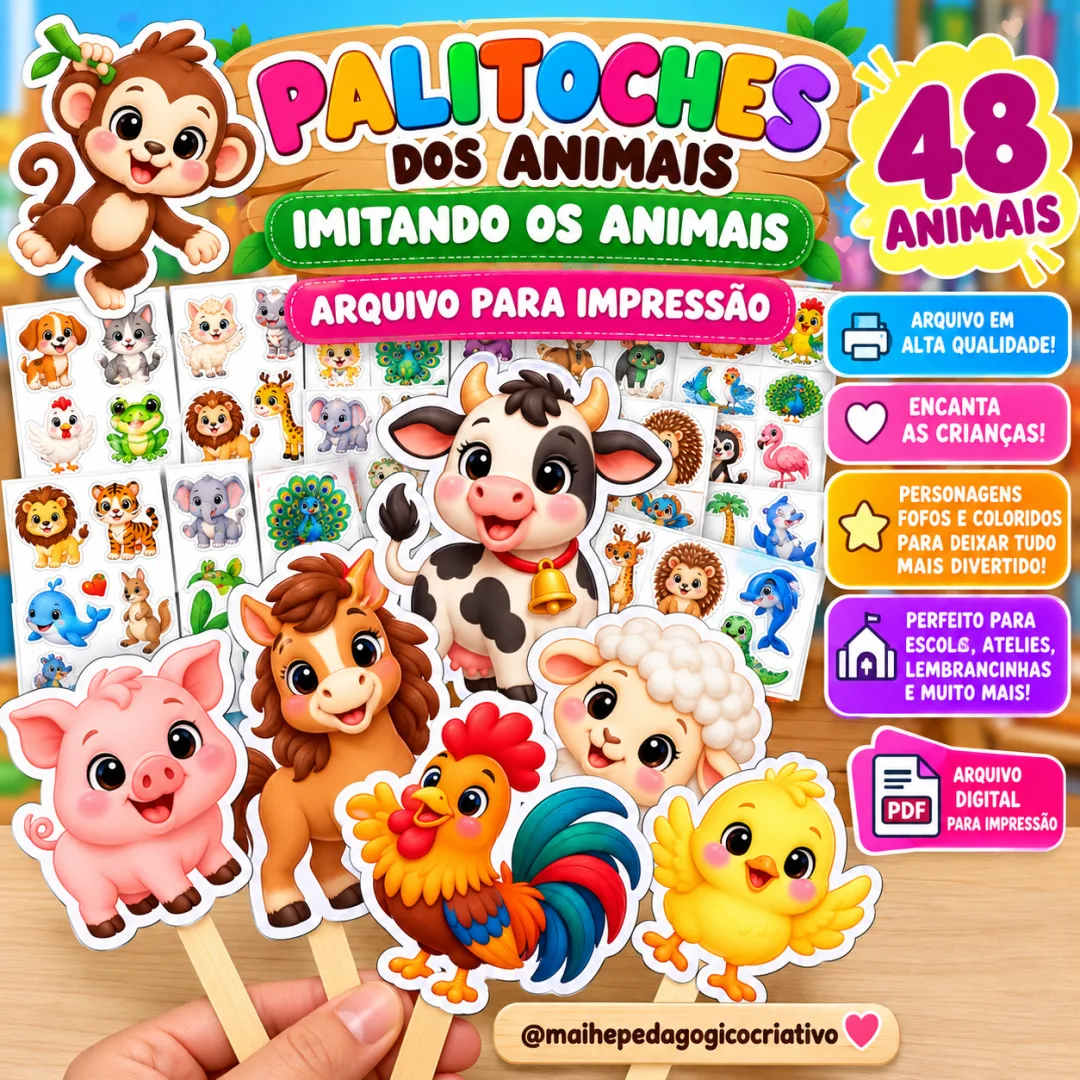 Imitando os Animais - Palitoches - Educação Infantil - Arquivo Digital - Jogos