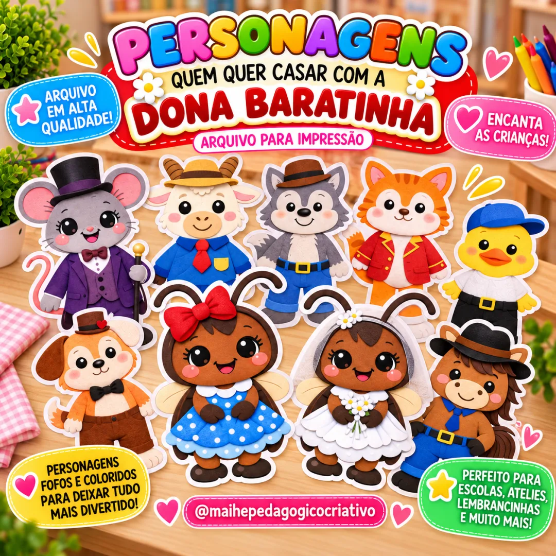 Personagens Quem Quer Casar com a Dona Baratinha - Educação Infantil - Arquivo Digital
