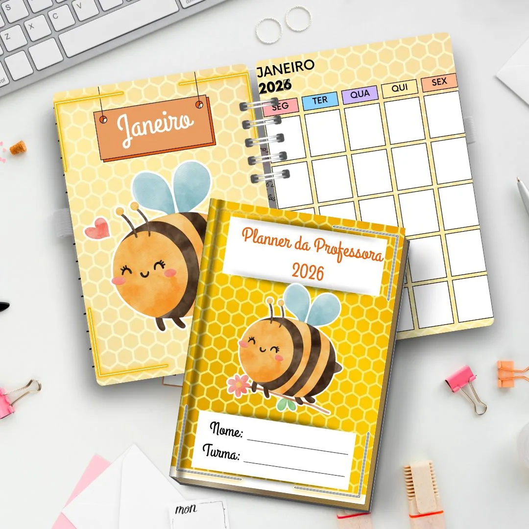 PLANNER / CADERNO PROFESSORA OU PROFESSOR 2026: ABELHINHA / ABELHA