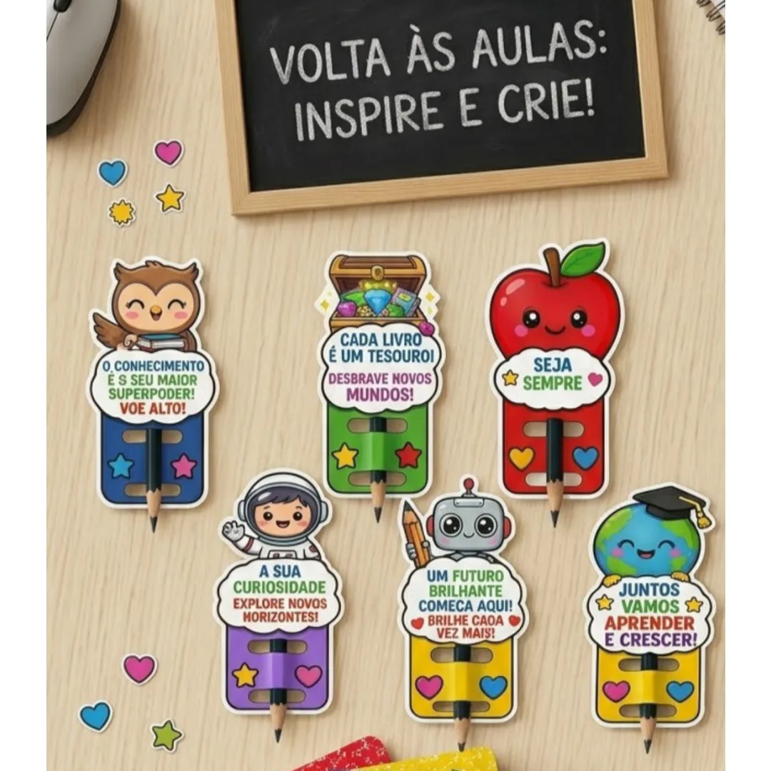 Ponteiras de lápis volta às aulas PDF Ed infantil e fundamental 