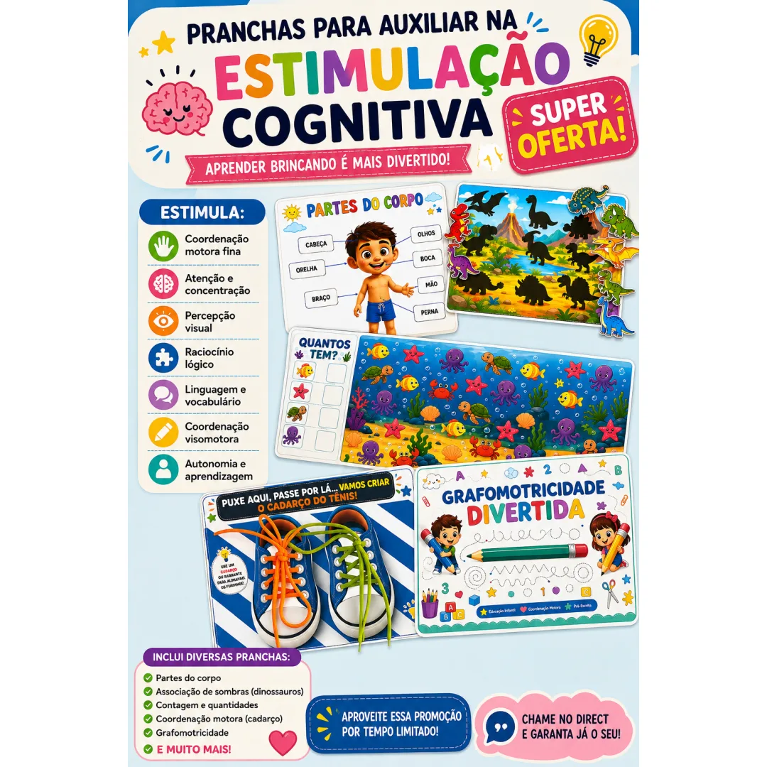 Pranchas para Auxiliar na Estimulação Cognitiva em PDF- Alfabetização.