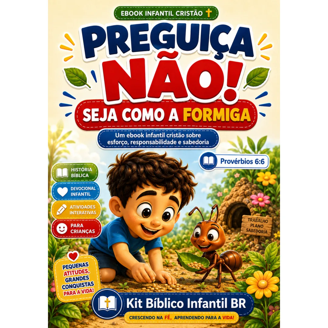 Preguiça Não! Seja Como a Formiga — Ebook Bíblico Infantil com 34 Páginas de Histórias, Devocionais e Atividades