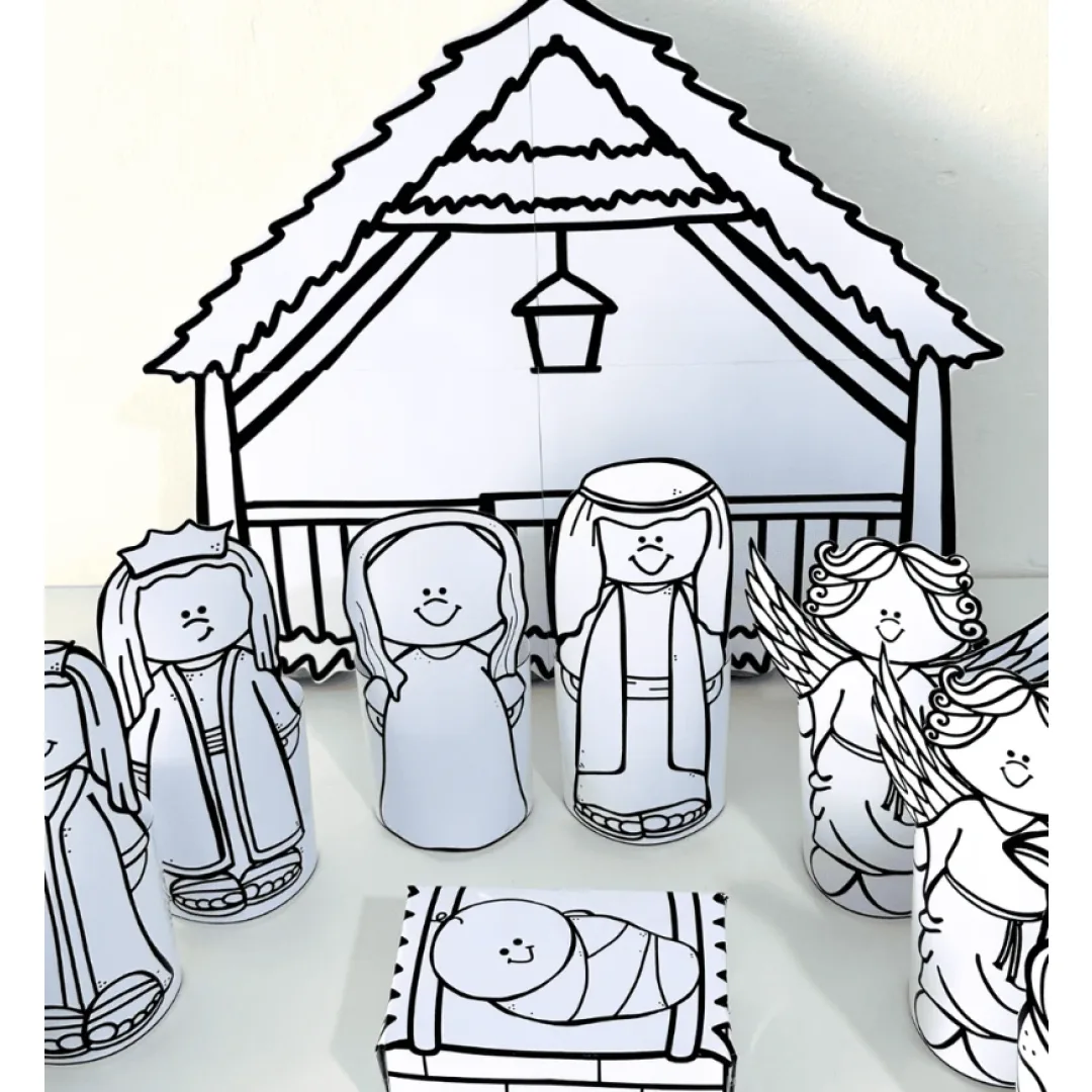 Presépio 3D para Colorir PDF Natal Educação Infantil