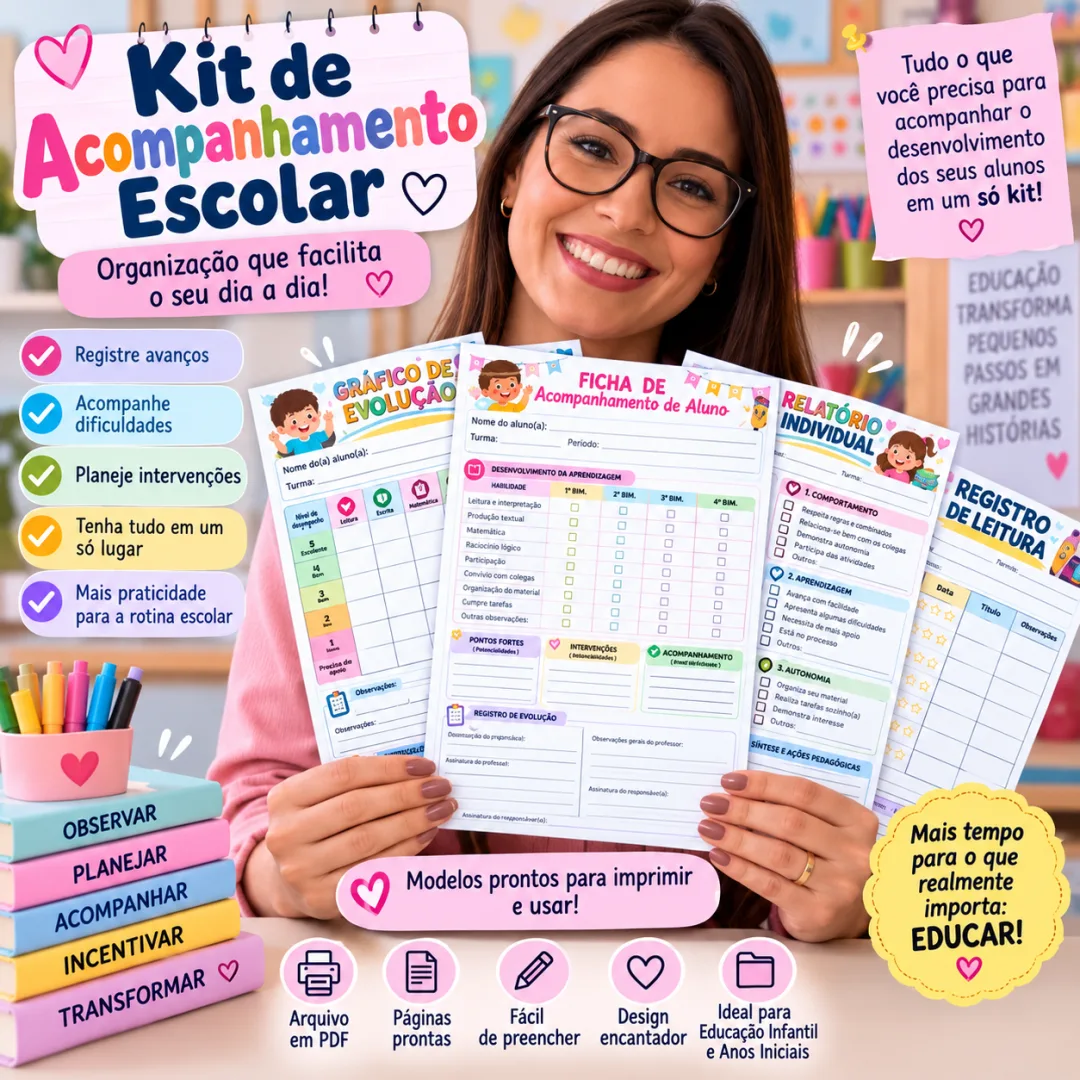 Professora Fichas de Acompanhamento do Aluno Kit Completo em PDF