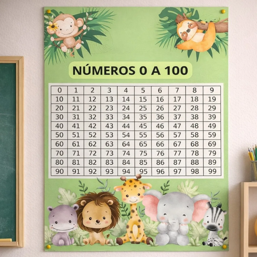 QUADRO NUMÉRICO /TABELA NUMÉRICA / PAINEL DOS NÚMEROS / NUMERAIS - 0 A 100: SAFARI