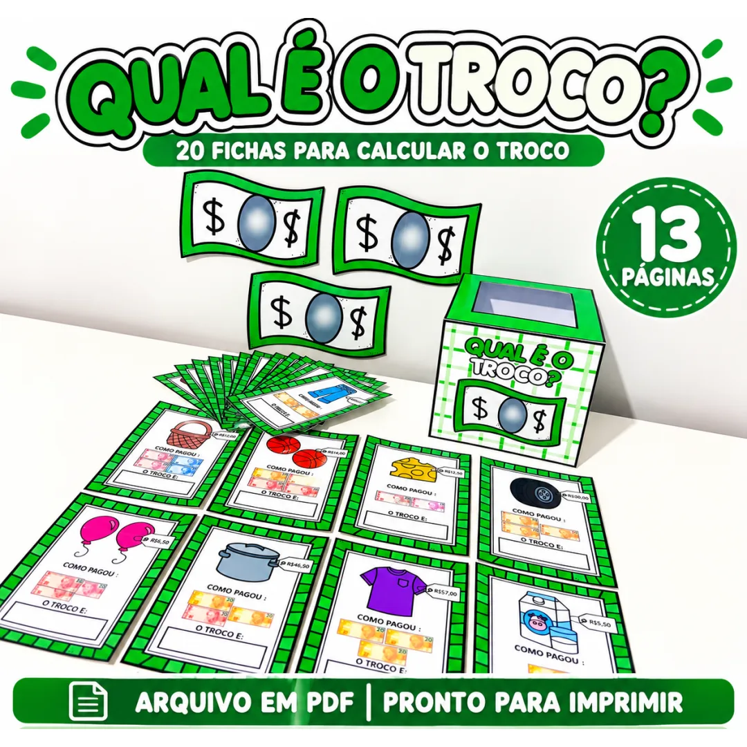 Qual É o Troco? - Jogo de Sistema Monetário com 20 Fichas em PDF