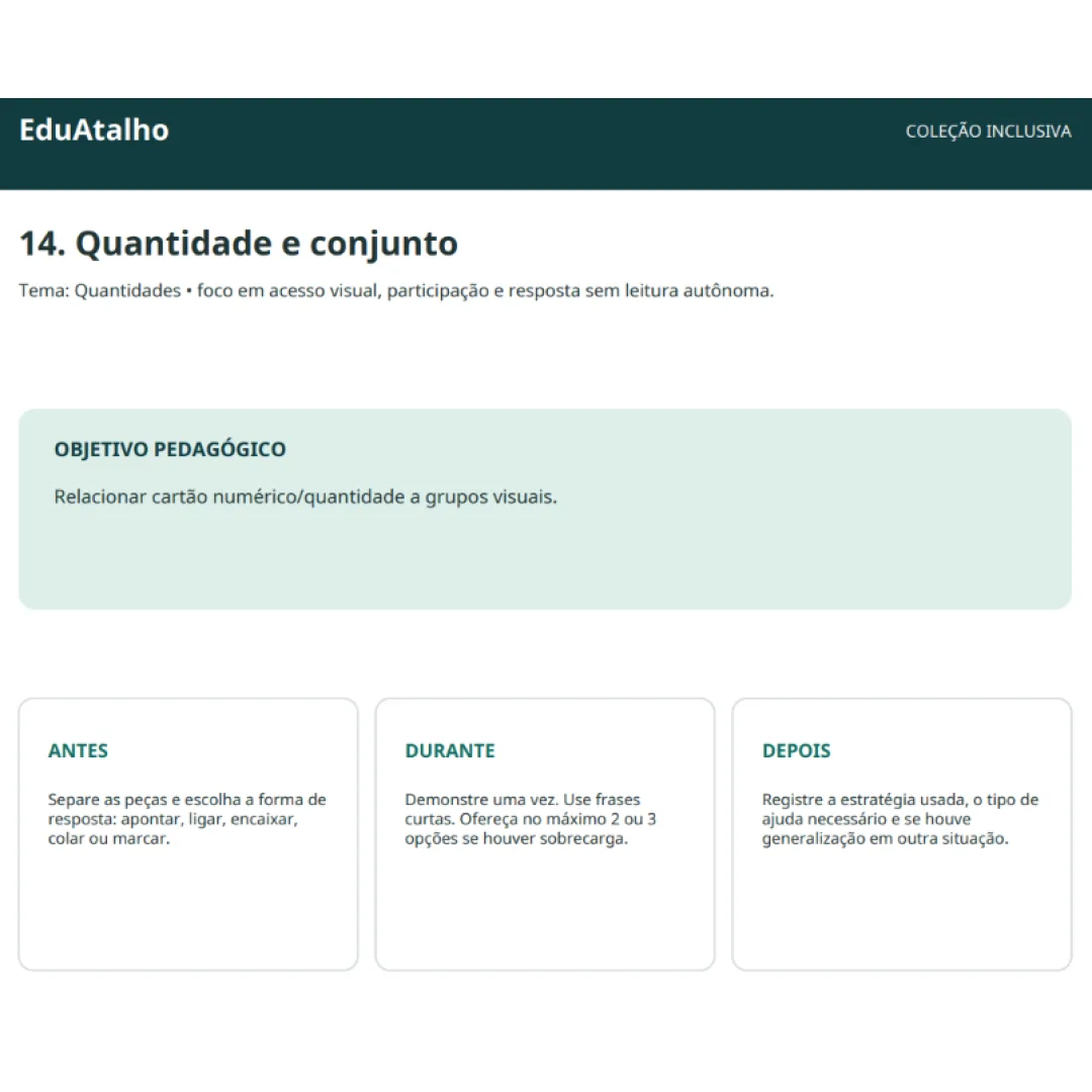 Quantidade e Conjunto – Associação Entre Número e Quantidade com Cartões de Apoio em PDF