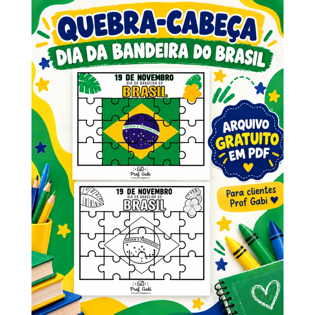 Quebra cabeça dia da bandeirando Brasil em pdf