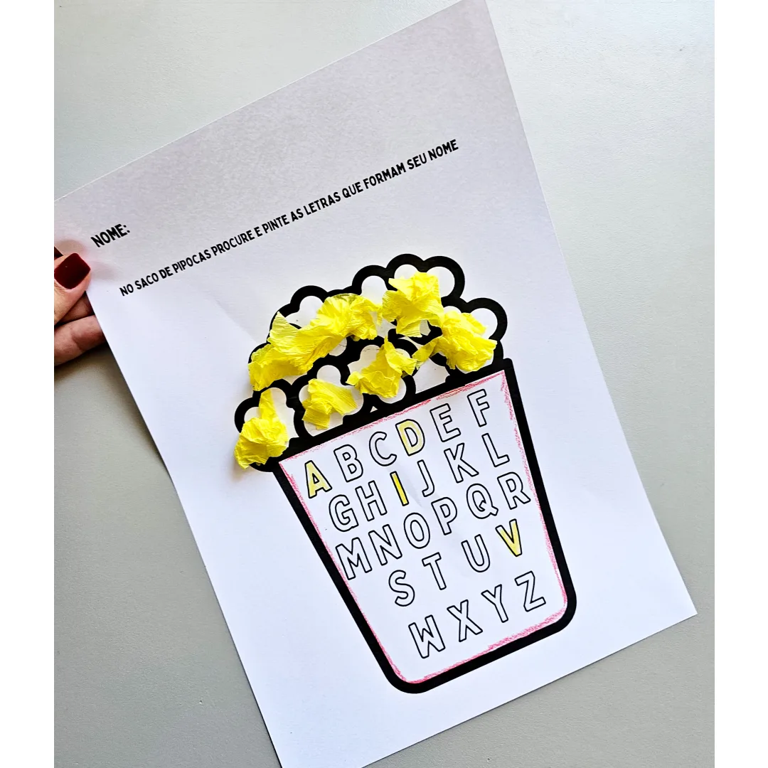 Saco de Pipocas do Meu Nome para alfabetização em PDF