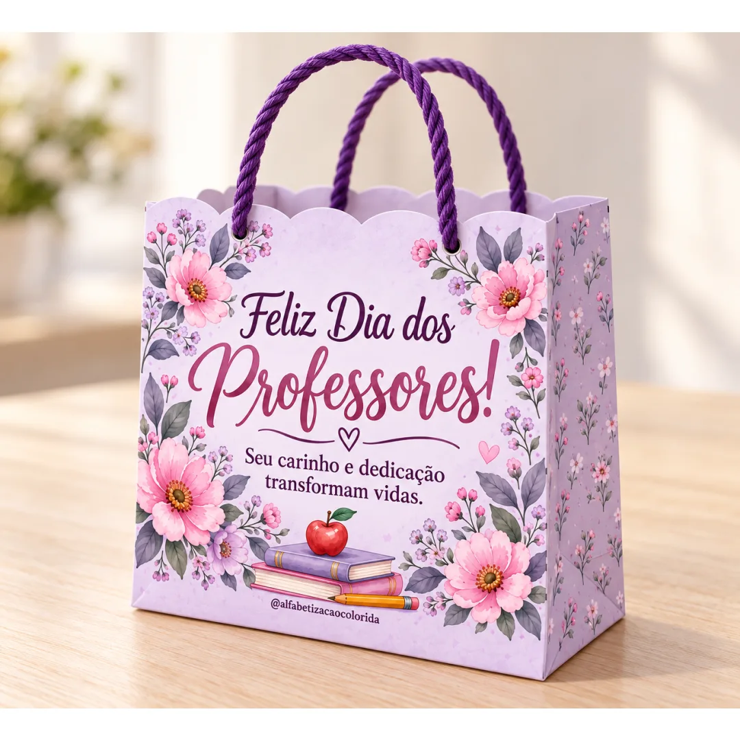 Sacola Dia dos Professores Floral Lilás | PDF