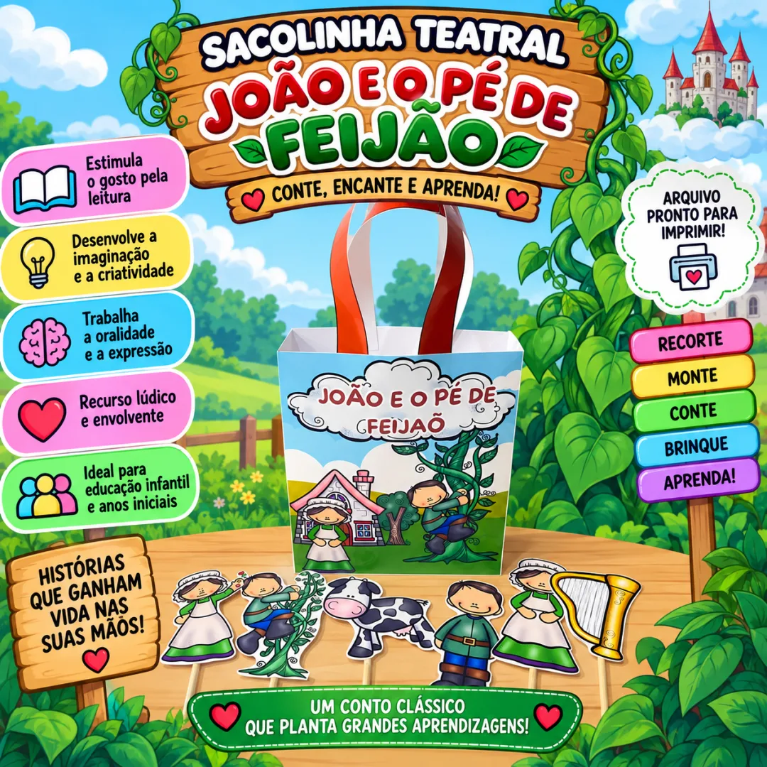 🌱🎭 SACOLINHA TEATRAL – JOÃO E O PÉ DE FEIJÃO 🎭🌱