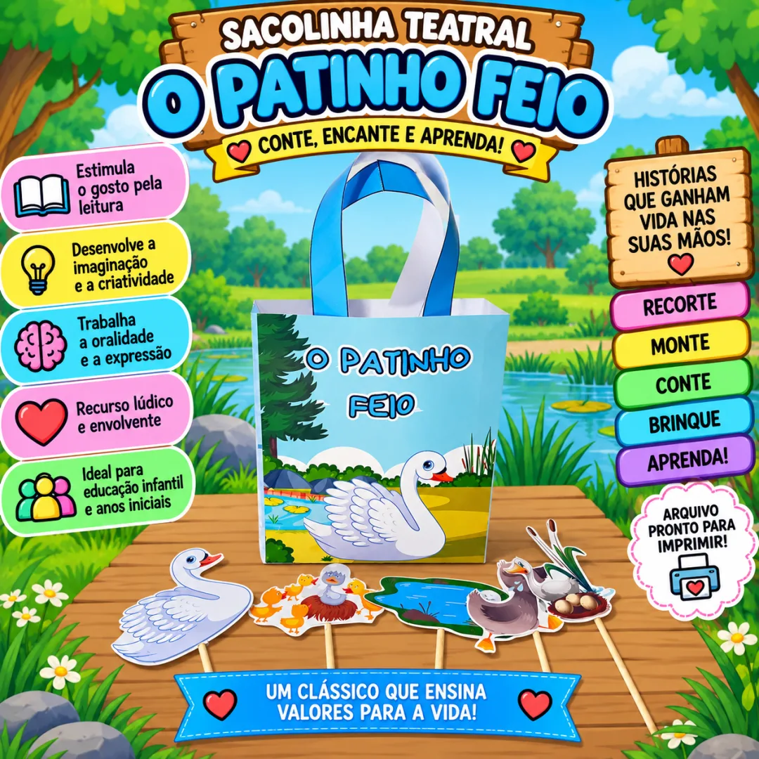 🦢🎭 SACOLINHA TEATRAL – O PATINHO FEIO 🎭🦢