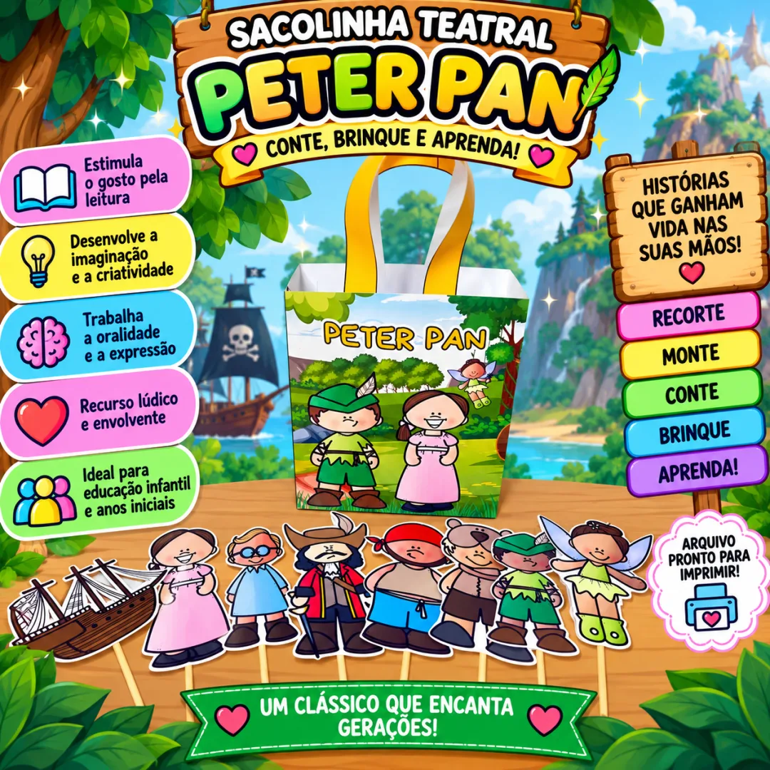 ✨🏴‍☠️ SACOLINHA TEATRAL – PETER PAN 🏴‍☠️✨