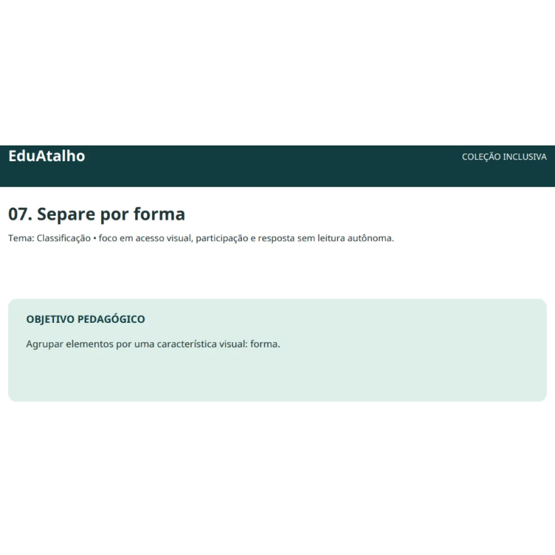 Separe por Forma – Classificação de Círculos e Quadrados com Peças de Apoio em PDF
