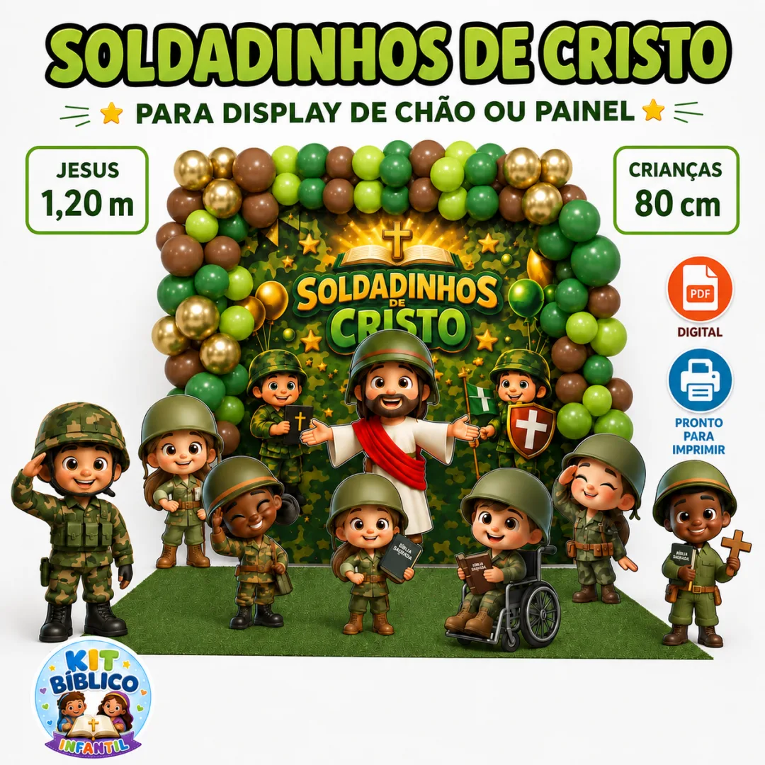 Jesus 1,20m + Soldadinhos 80cm ✝️🪖 Arquivos em PDF prontos para impressão em gráfica. Ideal para Ministério Infantil.