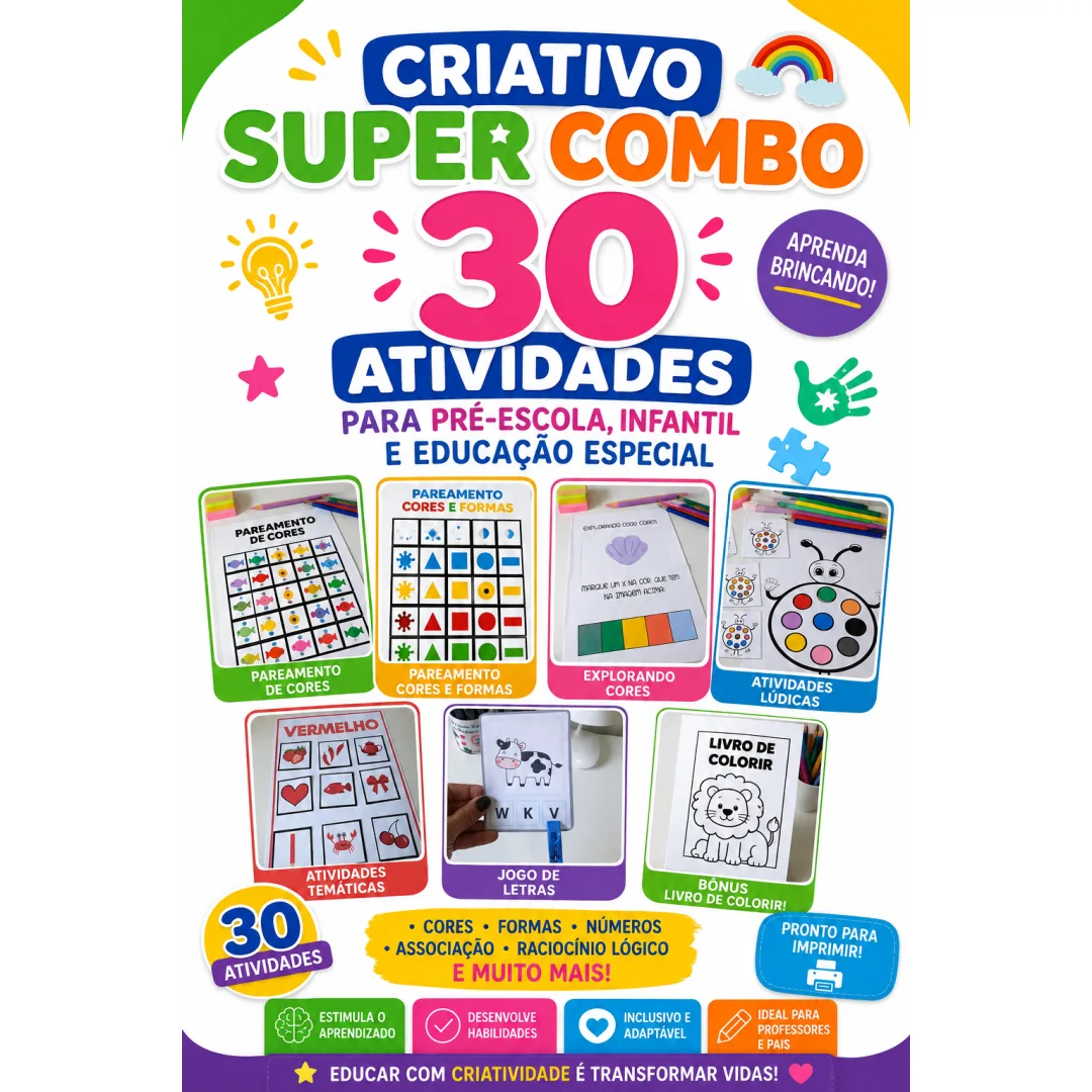 SUPER COMBO – 30 ATIVIDADES EDUCATIVAS + BÔNUS LIVRO DE COLORIR!