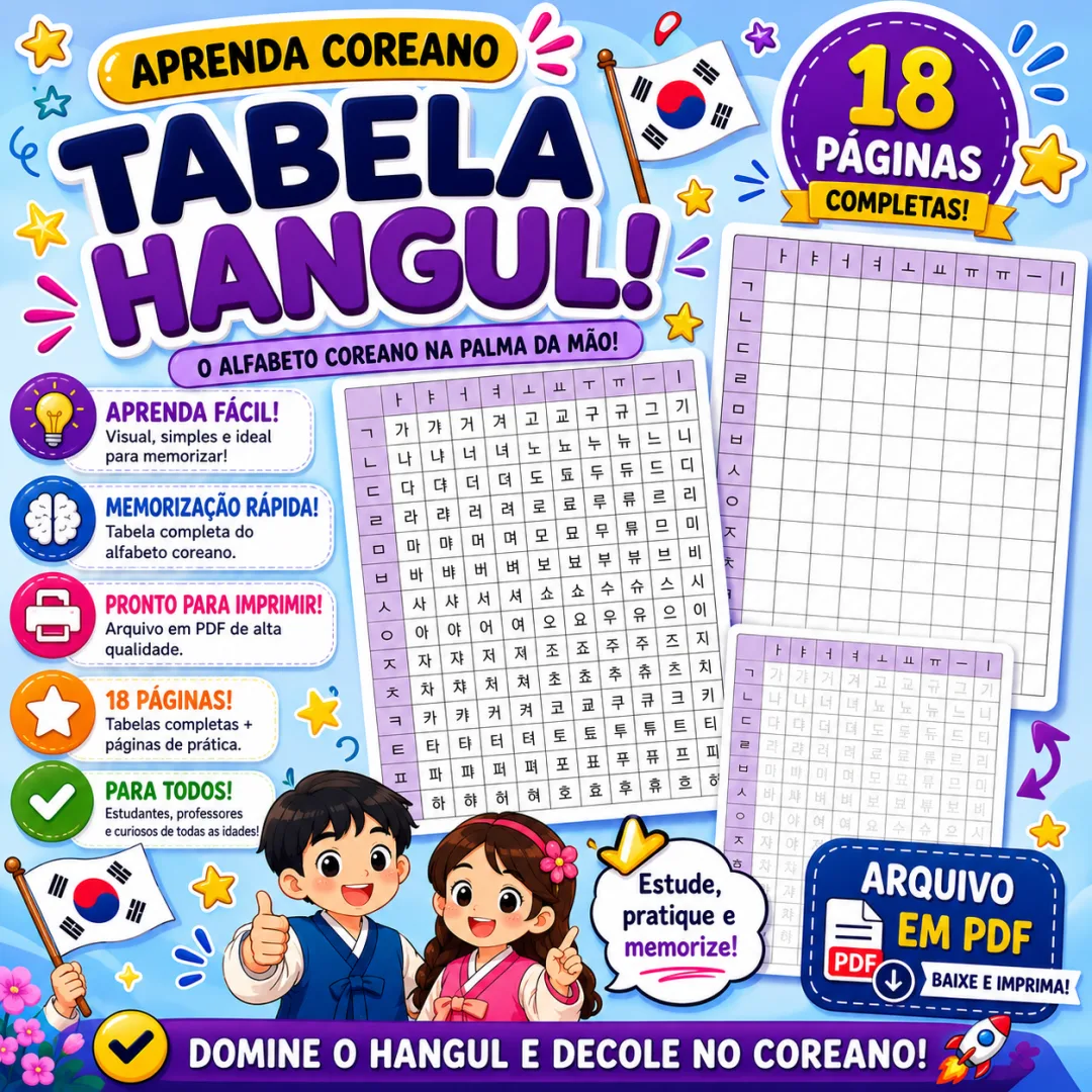 Tabela Hangul – Aprenda Coreano - Arquivo Digital - Idiomas
