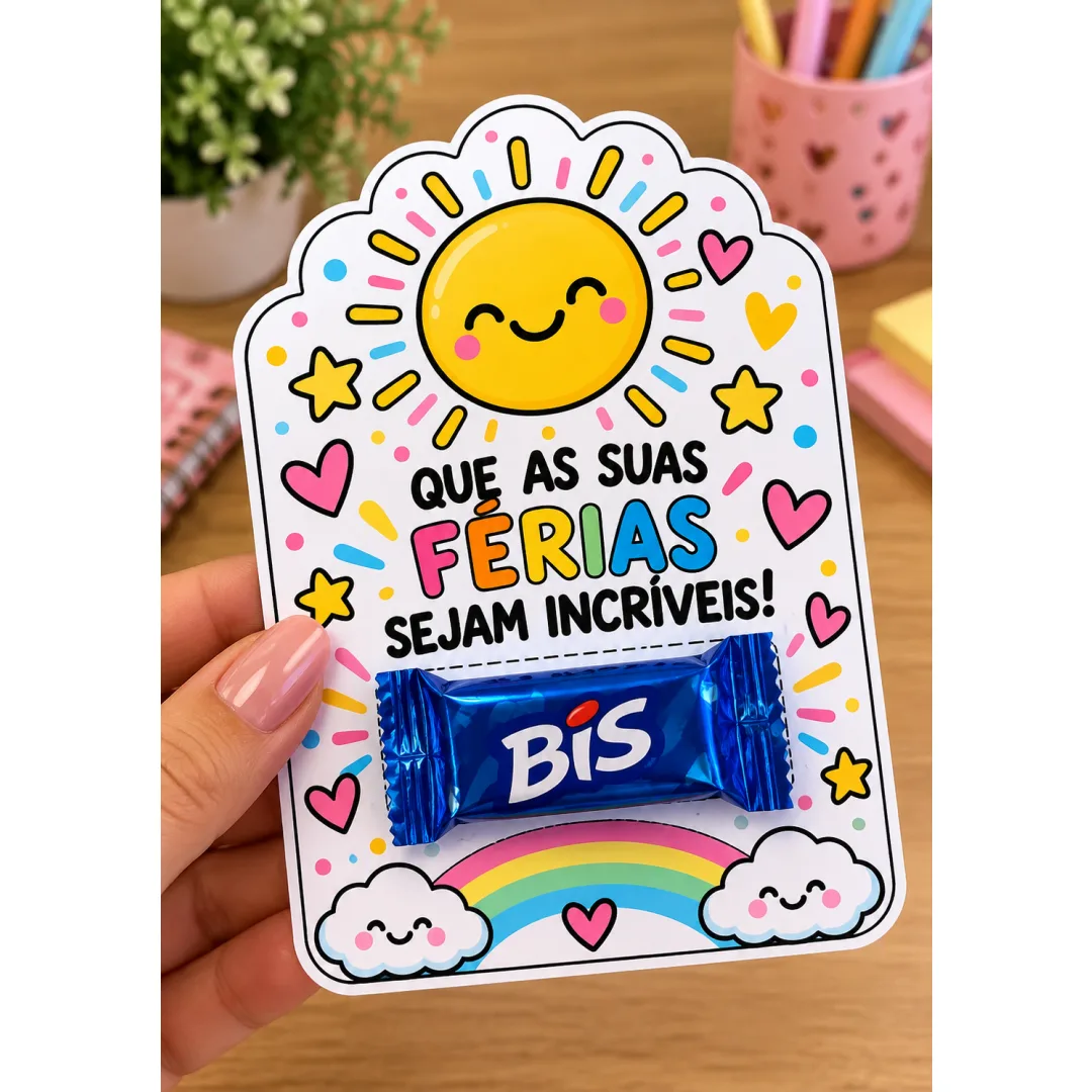 Tag para Chocolate Bis - Lembrancinha de Final de Ano Letivo em PDF