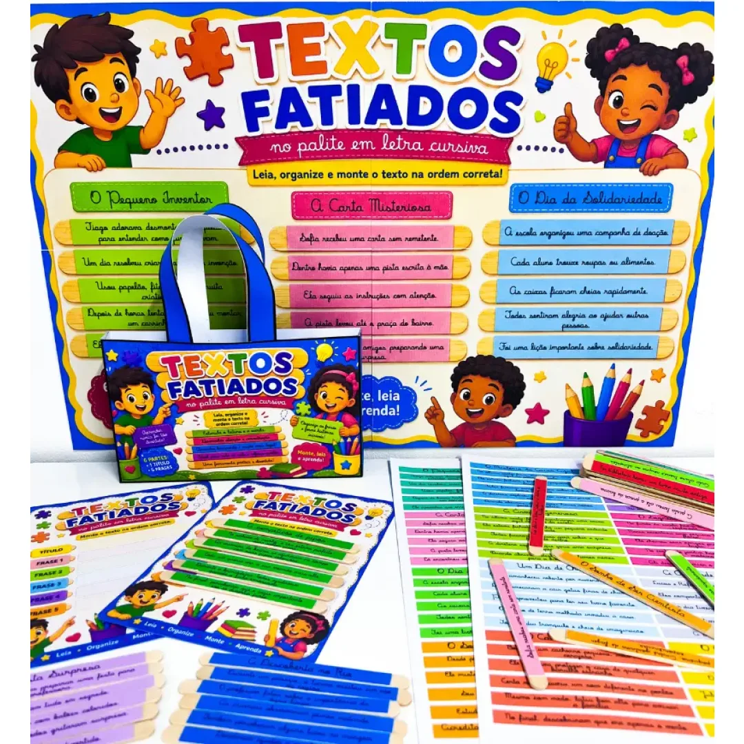 Textos Fatiados nos Palitos Letra Cursiva em PDF Anos Iniciais
