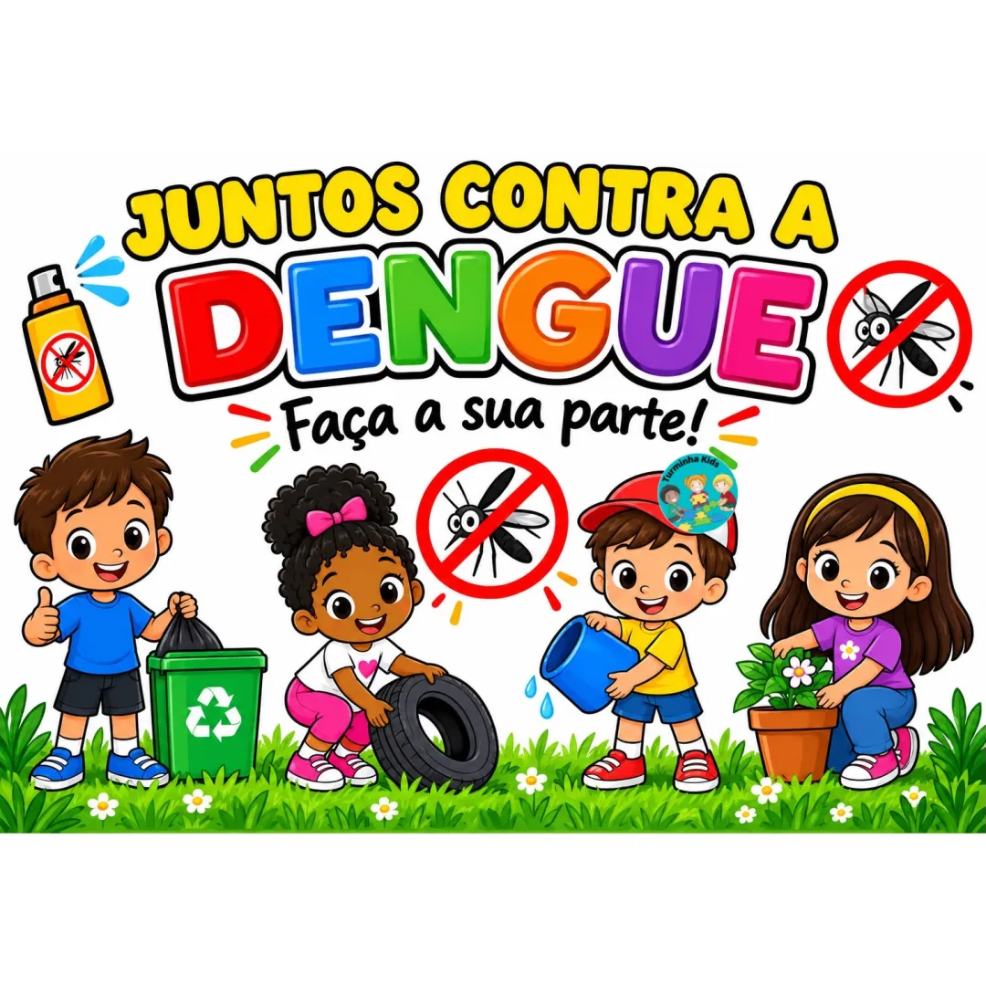 🦟🚫 TODOS CONTRA A DENGUE! 🚫🦟  Vamos juntos conscientizar e ensinar nossas crianças que a prevenção começa com pequen